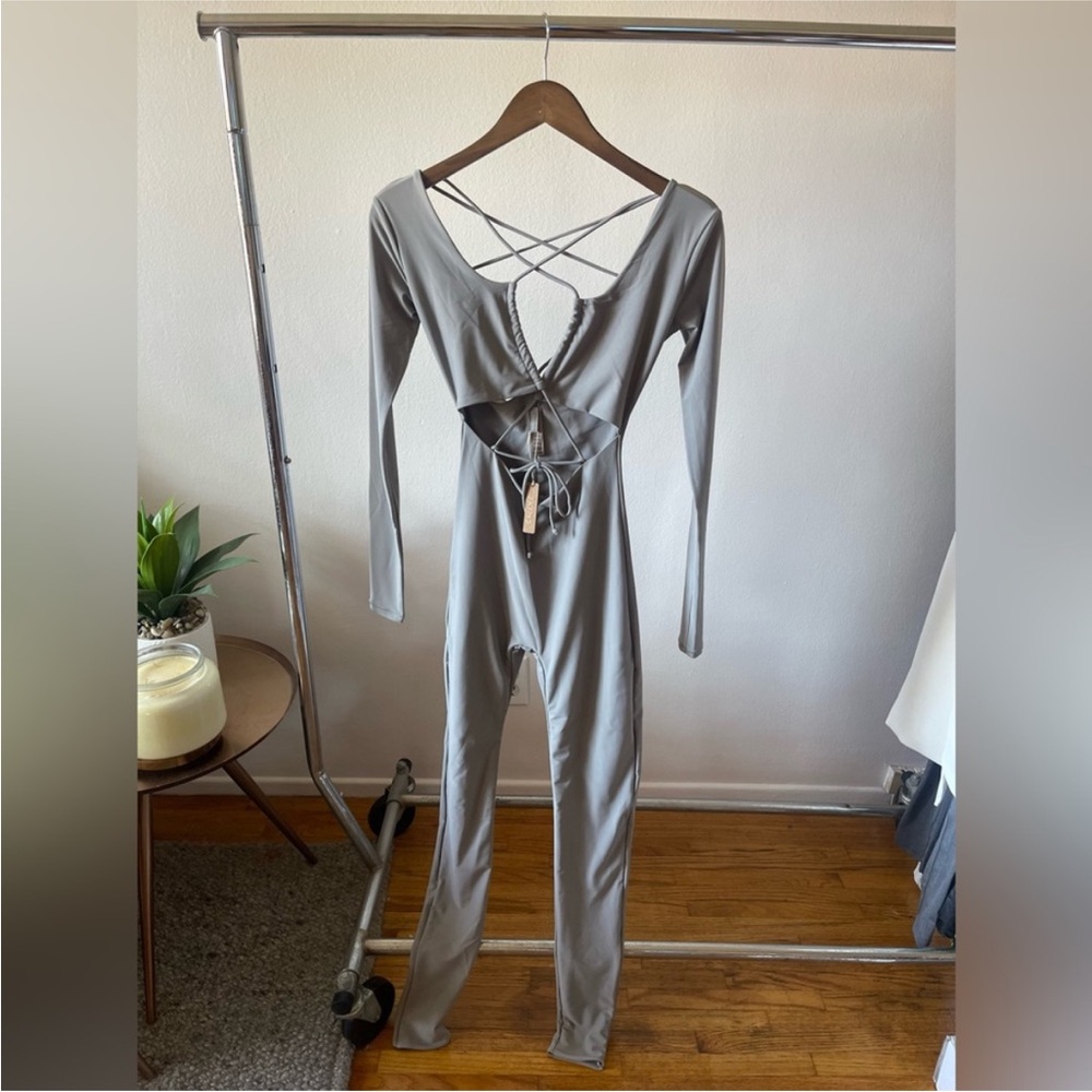 SKIMS LACE UP CATSUIT Bodycon in Chrome Size XS